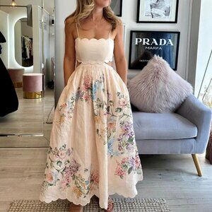 ZIMMERMANN Halliday Linen Scalloped Midi Dress